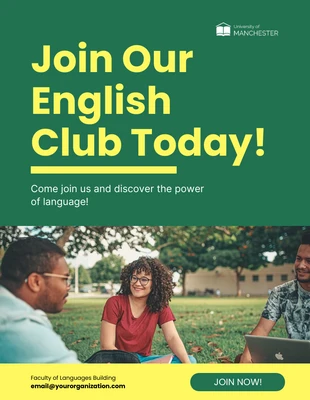 Free  Template: Green and Yellow English Club Poster  Template