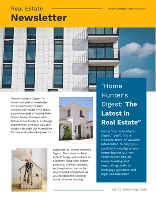 Free  Template: Yellow and Blue Minimalist Real Estate Newsletter