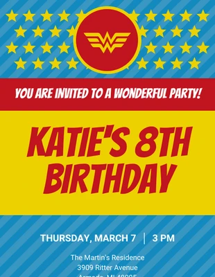Free  Template: Invitation à la fête de Wonder Woman