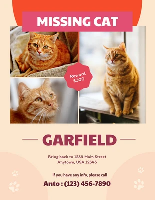 Free  Template: Póster Soft Peach Missing Cat