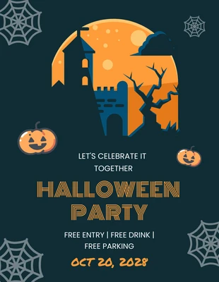 Free  Template: Invitación a una fiesta de Halloween en azul oscuro y naranja