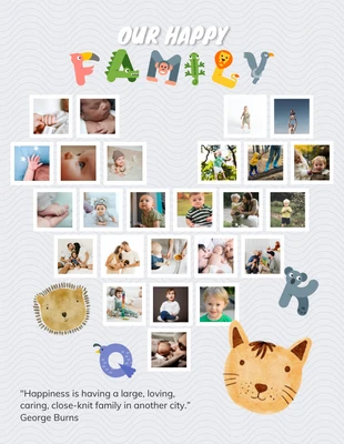 premium  Template: Grey Playful Illustration Family Heart Shaped Collages