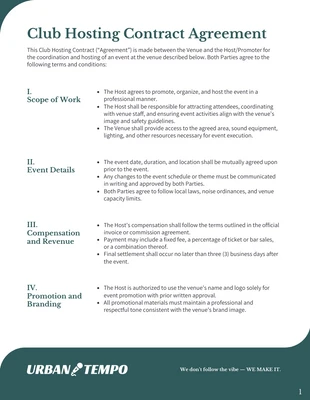 premium interactive Template: Club Hosting Contract Template