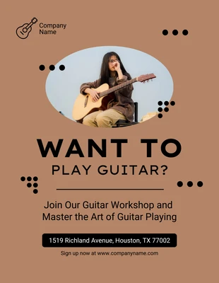 Free  Template: Brown Modern Illustration Want To Play Guitar Flyer