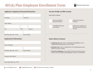 premium  Template: Formulario de inscripción 401(k) para empleados
