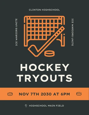 Free  Template: Black And Orange Minimalist Hockey Tryouts Poster