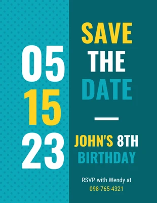 Teal Birthday Save The Date Invitation