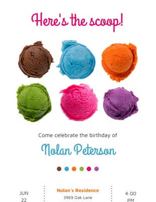 Free  Template: Invitación de helado para cumpleaños