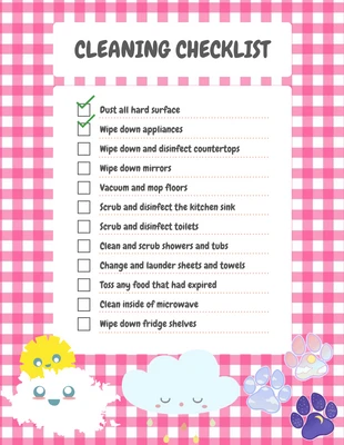 Free  Template: Checkliste für die Reinigung in Rosa mit einfachem Muster