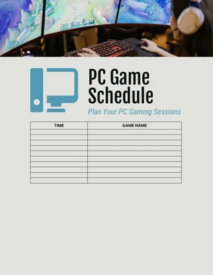 Free  Template: Plantilla de calendario de juegos para PC en gris claro