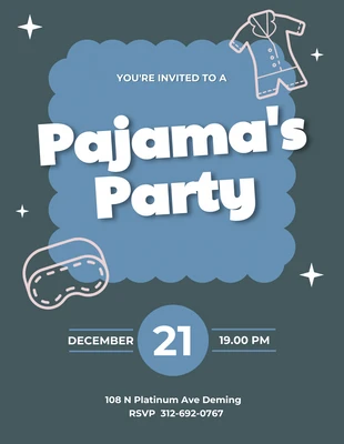 Free  Template: Dark Green And Blue Pajama Party Invitation