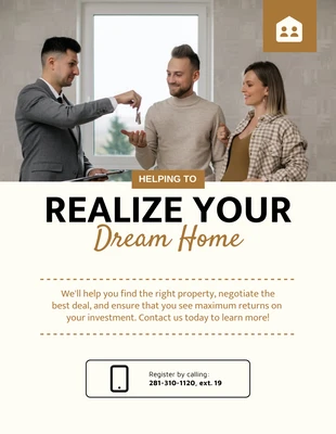 Free  Template: Flyer moderne crème pour agent immobilier