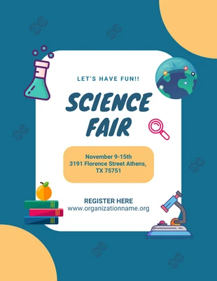 Blue And Yellow Playful Illustration Science Fair Poster