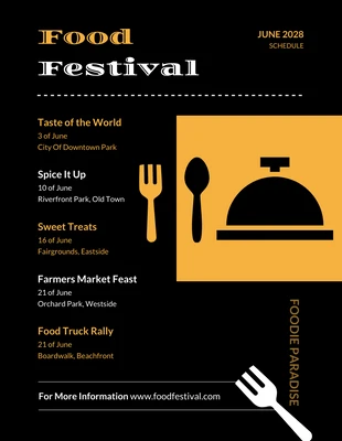 Free  Template: Plantilla de horario del festival de comida naranja y negra