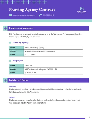 Free  Template: Nursing Agency Contract Template