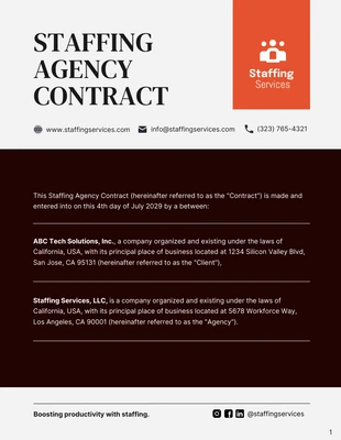 Free  Template: Modelo de contrato de agência de recrutamento