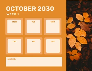 Free  Template: Modèle d'horaire d'octobre au design épuré monochrome orange