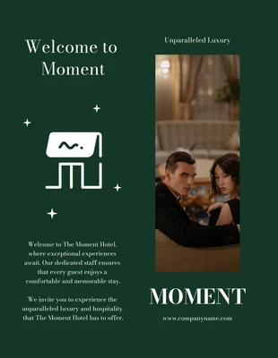 Free  Template: Elegante folleto de hotel en blanco y esmeralda