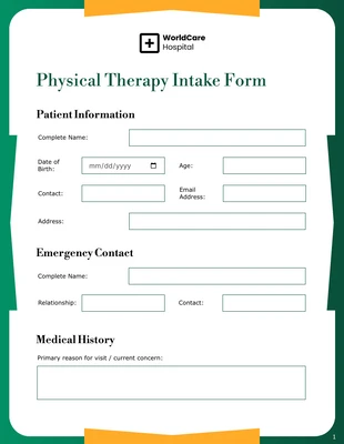 Free interactive Template: Vorlage für ein Aufnahmeformular für die Physiotherapie