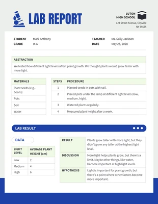 Free  Template: High School Lab Report Template