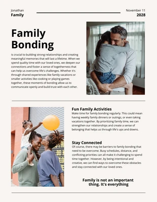 Free  Template: Boletim informativo simples e minimalista sobre vínculos familiares