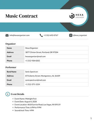 Free  Template: Music Contract Template