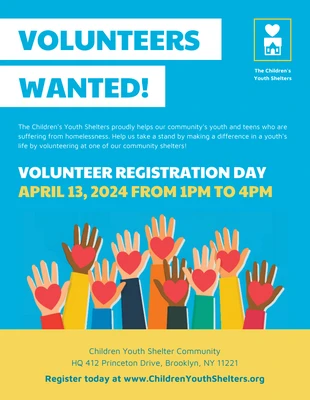 Free  Template: Folheto do evento de registro de voluntários sem fins lucrativos