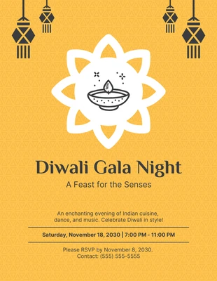 Free  Template: Póster Noche de gala de Diwali de textura moderna amarilla