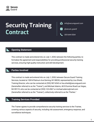 Free  Template: Modelo de contrato de treinamento de segurança