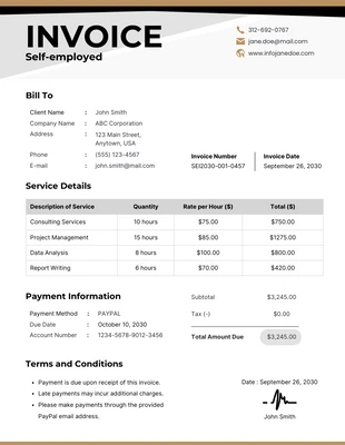 premium  Template: Brown and Black Simple Self-employed Invoice