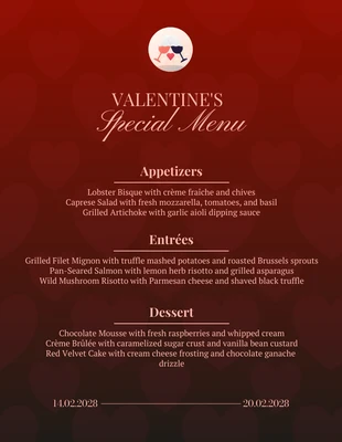 Free  Template: Red Special Valentines Menu Poster