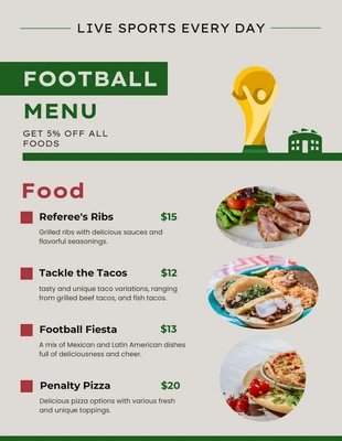 Free  Template: Live Sports Every Day Football Menu
