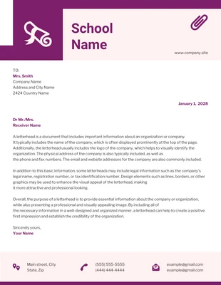 Free  Template: White And Purple Minimalist School Letterhead Template