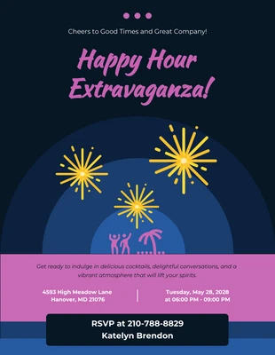 Free  Template: Invitación Happy Hour azul y morado nocturno