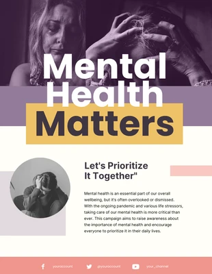 Free  Template: Yellow and Purple Mental Health Campaign Poster