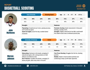 premium  Template: Modello di rapporto per scouting di pallacanestro