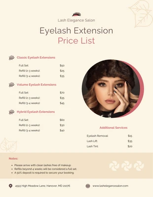 premium  Template: Eyelash Extension Price List Template