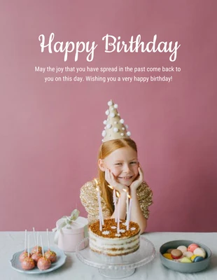 Free  Template: Volante de feliz cumpleaños con foto rosa