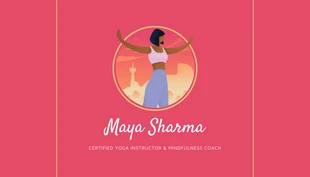 Free  Template: Cartão De Visita Instrutor de Yoga com Ilustração Minimalista Rosa