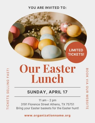 Free  Template: Estetica grigio chiaro il nostro poster di invito al pranzo di Pasqua