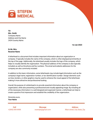Free  Template: Modèle de papier à en-tête médical professionnel minimaliste blanc et orange