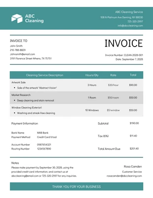 business  Template: Formal Emerald Green Cleaning Invoice
