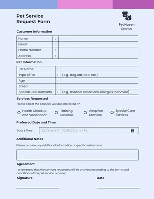 business  Template: Simple Blue Minimalist Pet Service Form
