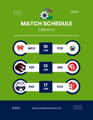 Free  Template: Green And Blue Modern Match Soccer Schedule Template