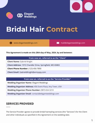 Free  Template: Bridal Hair Contract Template Free