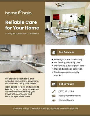 Free  Template: Plantilla de folleto para cuidar casas