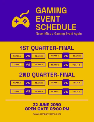 Free  Template: Yellow And Blue Simple Gaming Event Schedule Template