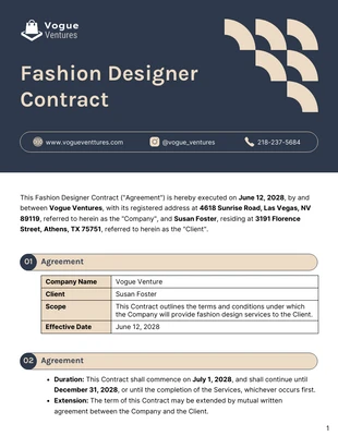 business  Template: Plantilla de contrato de diseñador de moda