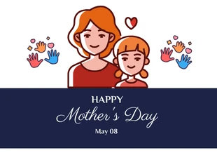 Free  Template: White And Navy Clean Minimalist Illustration Happy Mother's Day Postcard