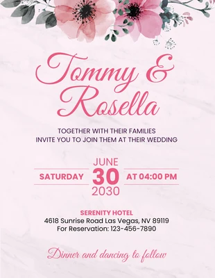 Free  Template: Baby Pink Modern Texture Floral Wedding Invitation Flyer